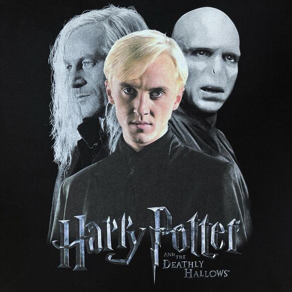 Vtg Harry Potter Deathly Hallows Graphic Promo TShirt Draco Lucius Voldemort Tee - Picture 4 of 16